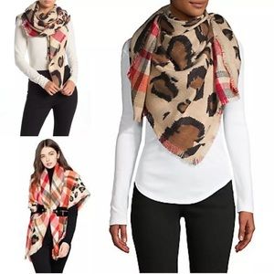 NWT Vince Camuto Leopard & Plaid Scarf/Wrap